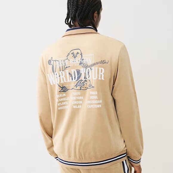 NWT True Religion Men's Velour Logo Track Jacket  Travertine Color Small S - Picture 2 of 8
